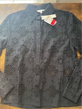 Adiva Black Floral Eyelet Blouse